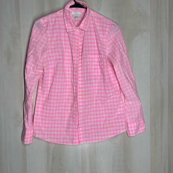 J. Crew pink and white checked long sleeve shirt, size 4 - Picture 7 of 12